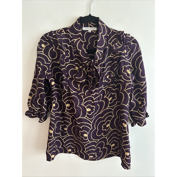 Corey Lynn Calter Tops - Anthropologie Corey Lynn Carter Blouse 100% Silk Purple Abstract Floral‎ Size 4